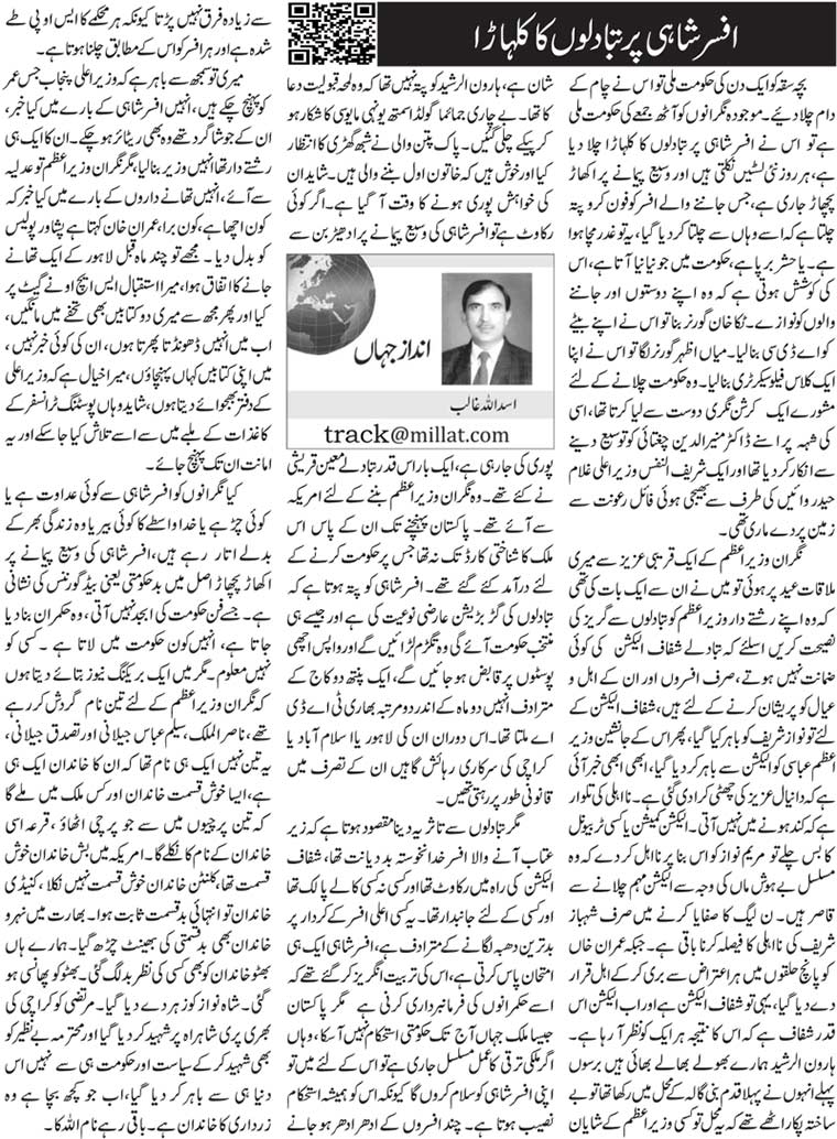 Afsar Shahi Par Tabadlon Ka Kulhara Urdu Column By Asad Ullah Ghalib 