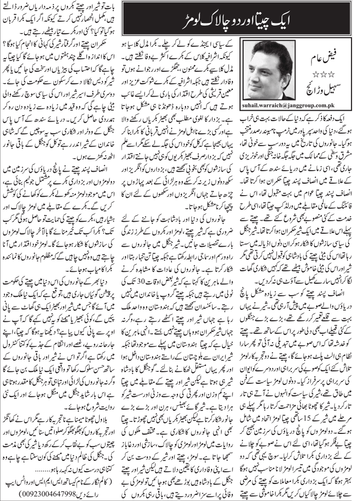 Aik Cheetah Aur Du Chalak Loomar Urdu Column By Sohail Warraich - 20 ...